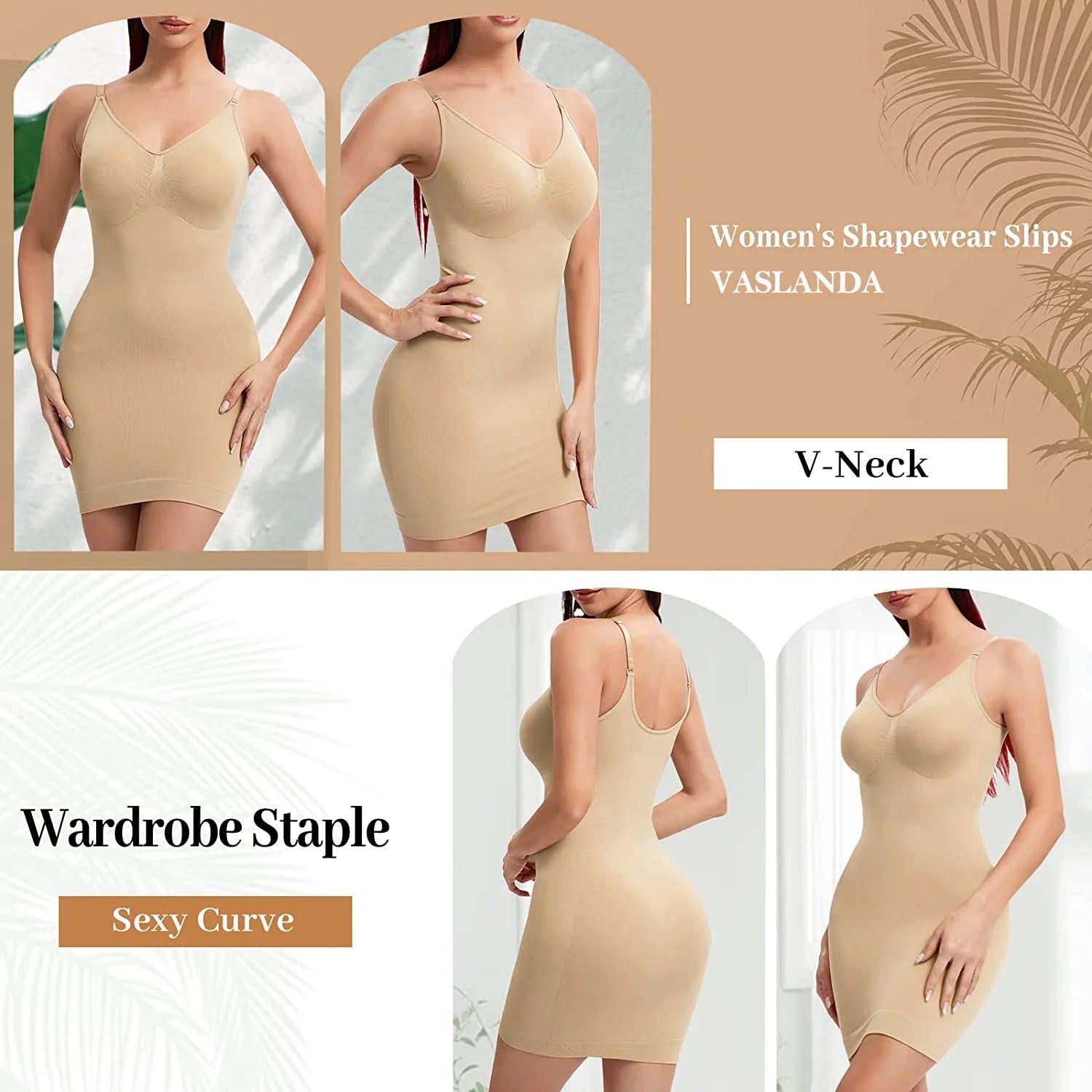 Vaslanda Women'S Shapewear Slips for under Dresses Tummy Control Seamless Full Silps Spaghetti Strap