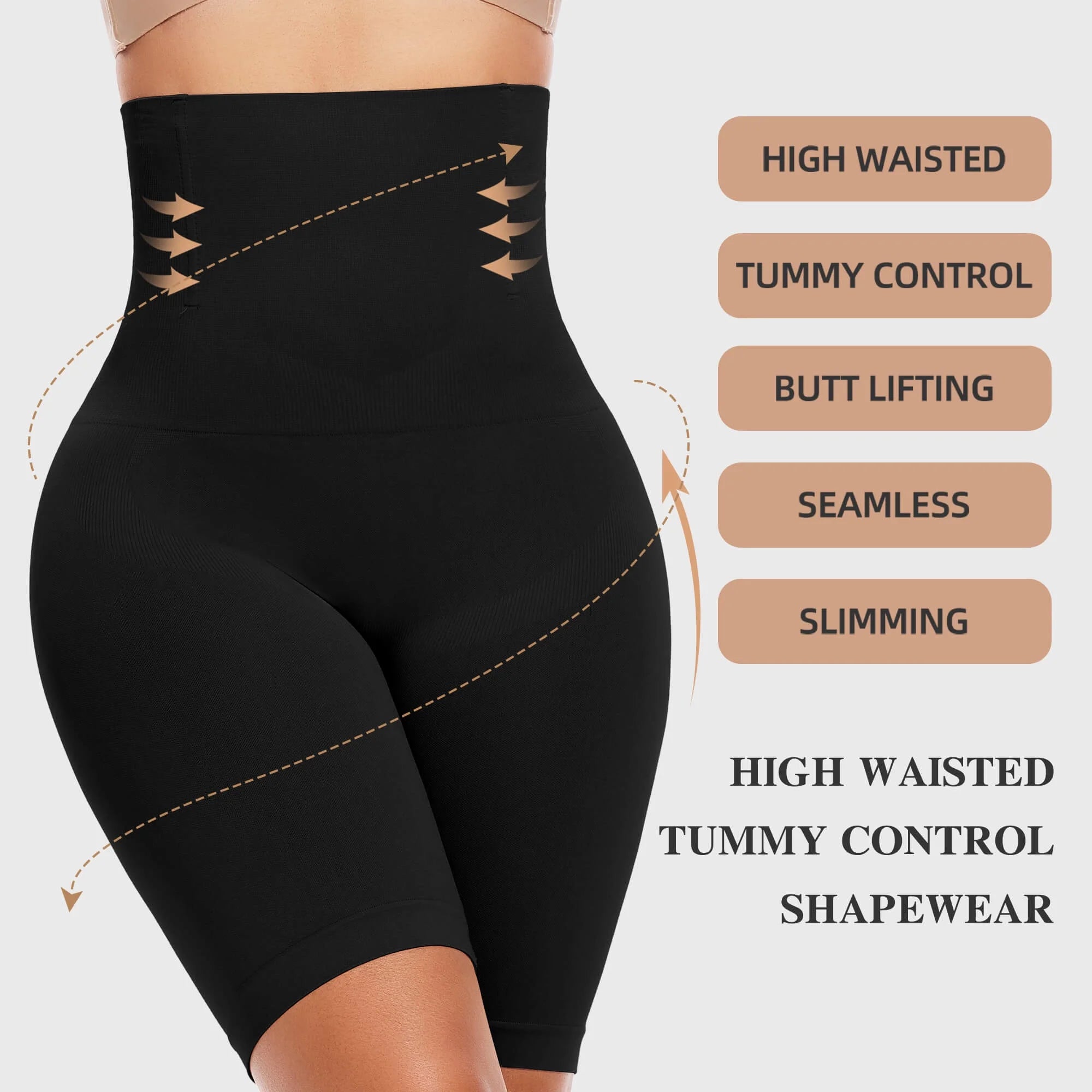 Vaslanda 2 Packs Tummy Control Shapewear Shorts Faja Body Shaper for Women High-Waisted Thigh Slimming