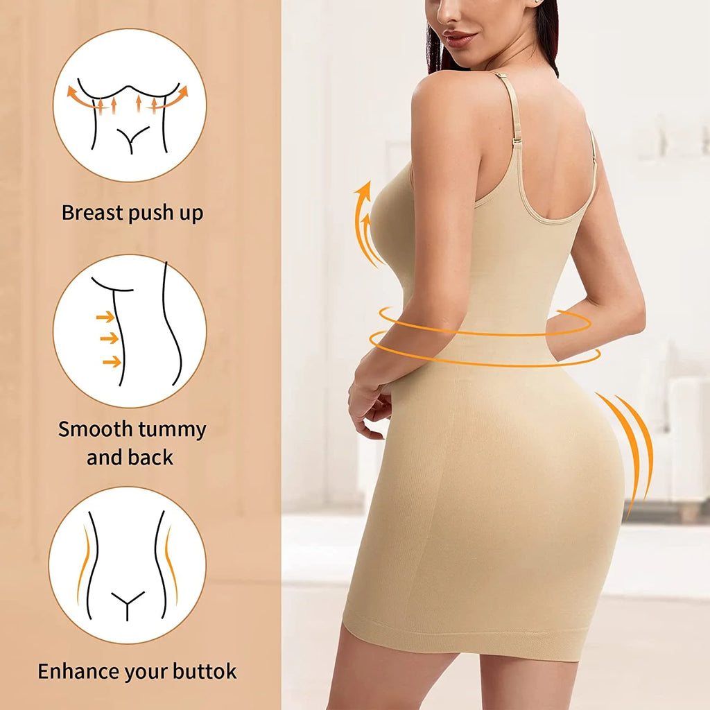Vaslanda Women'S Shapewear Slips for under Dresses Tummy Control Seamless Full Silps Spaghetti Strap