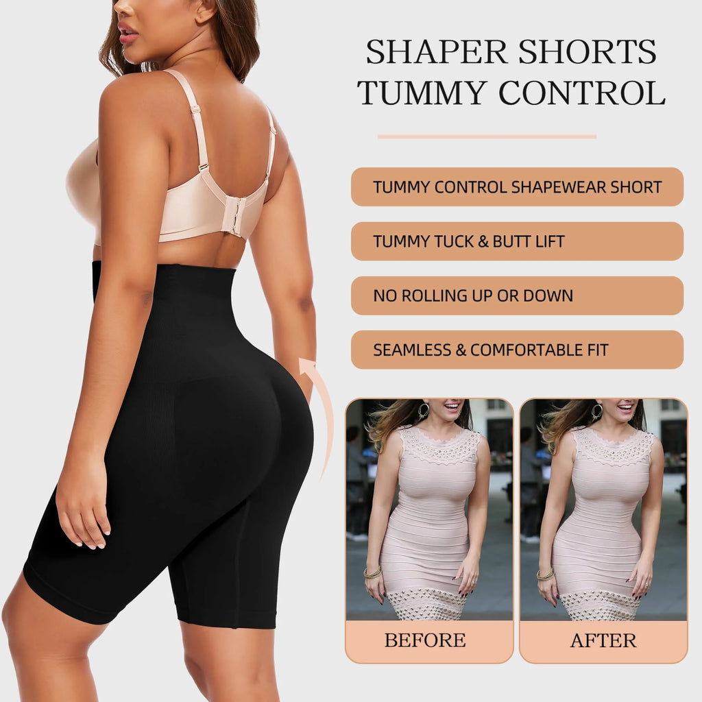 Vaslanda 2 Packs Tummy Control Shapewear Shorts Faja Body Shaper for Women High-Waisted Thigh Slimming