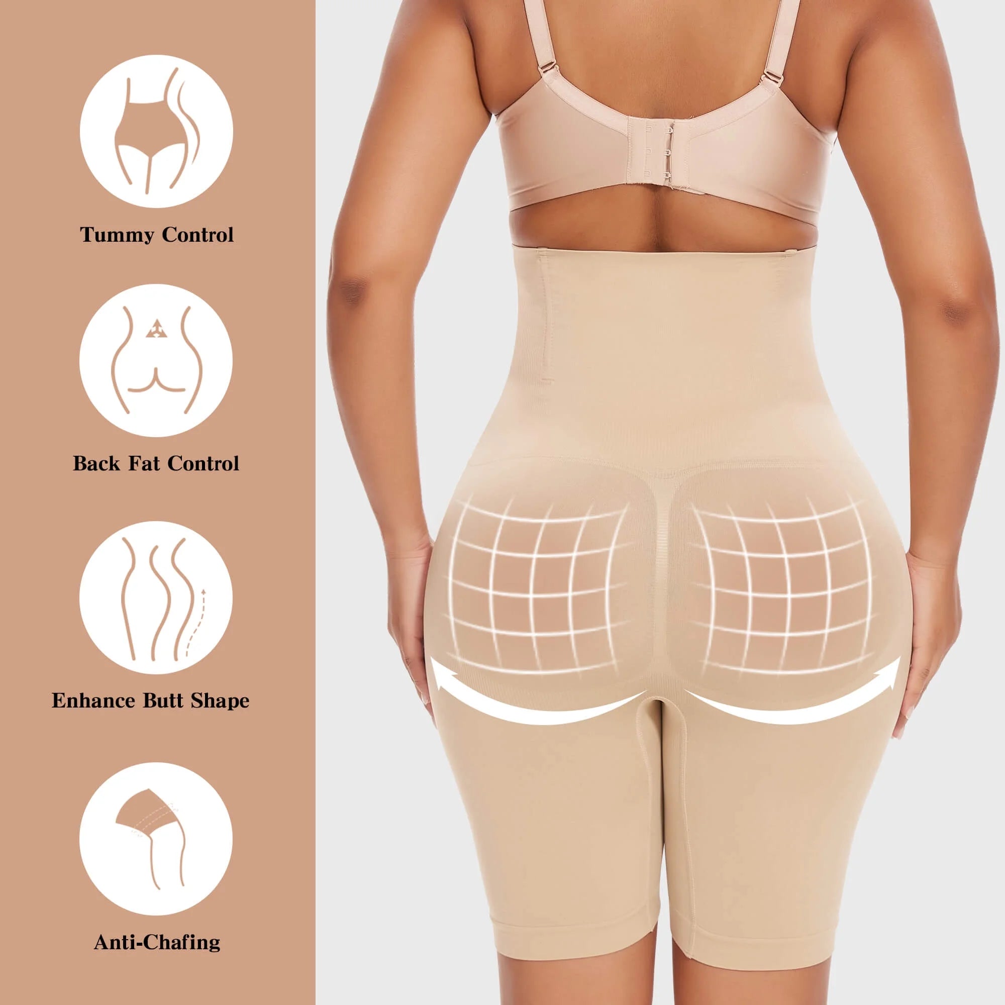 Vaslanda 2 Packs Tummy Control Shapewear Shorts Faja Body Shaper for Women High-Waisted Thigh Slimming