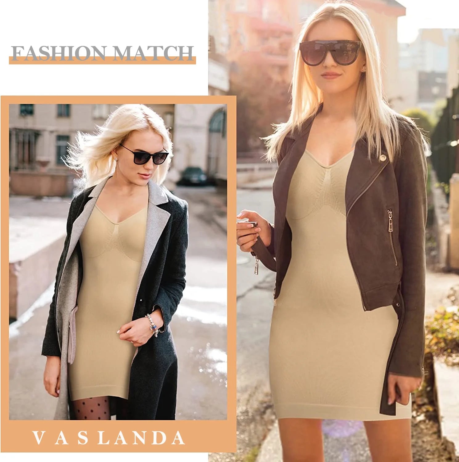 Vaslanda Women'S Shapewear Slips for under Dresses Tummy Control Seamless Full Silps Spaghetti Strap